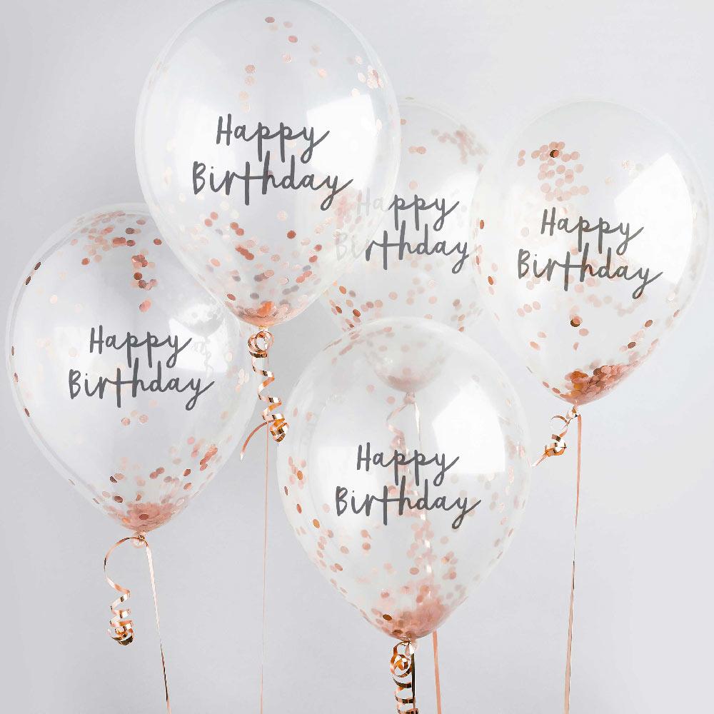 Rose Gold Happy Birthday Confetti Balloon X5