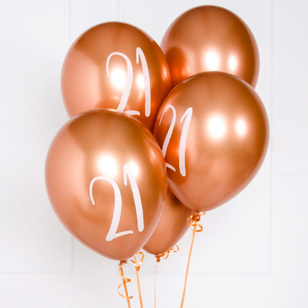 Rose Gold Number 21 Balloons X5