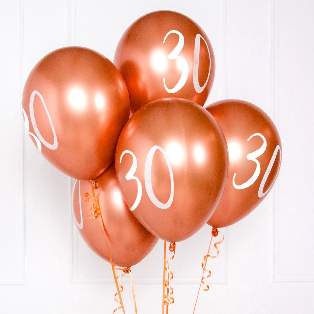 Rose Gold Number 30 Balloons X5