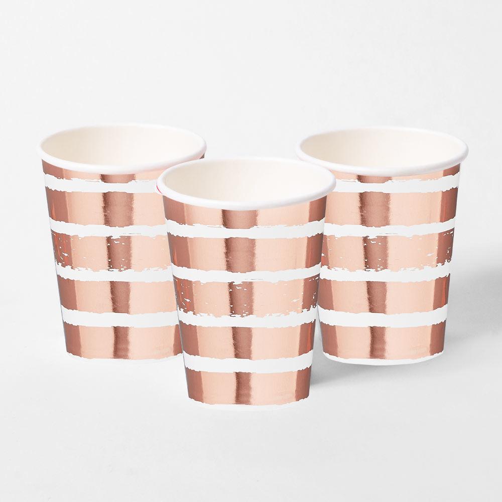 Click to view product details and reviews for Rose Gold Striped Paper Cups X10.