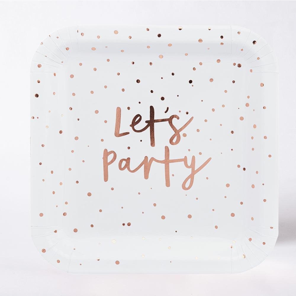 Rose Gold Lets Party Paper Plates X10