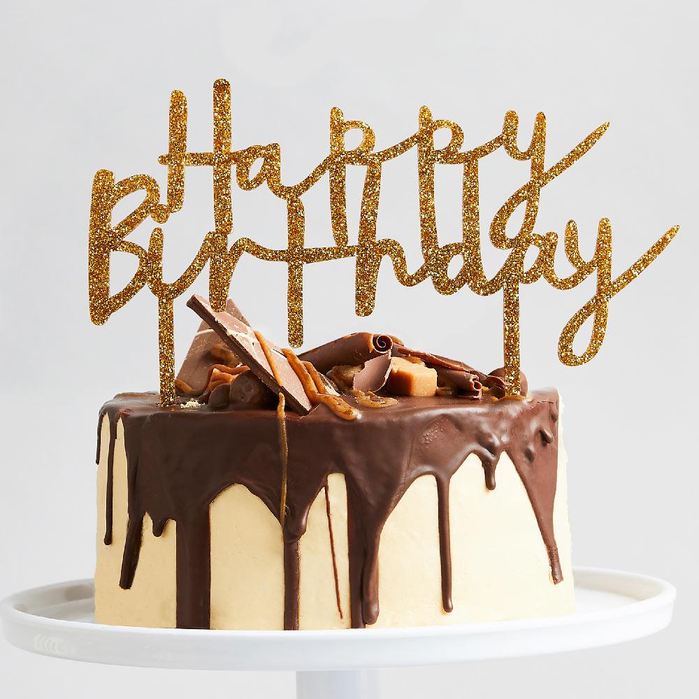 Click to view product details and reviews for Gold Happy Birthday Acrylic Cake Topper.