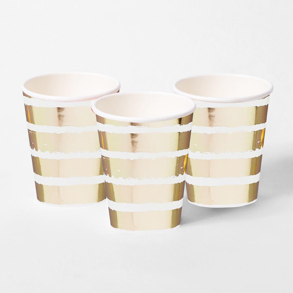 Click to view product details and reviews for Gold Striped Paper Cups X10.