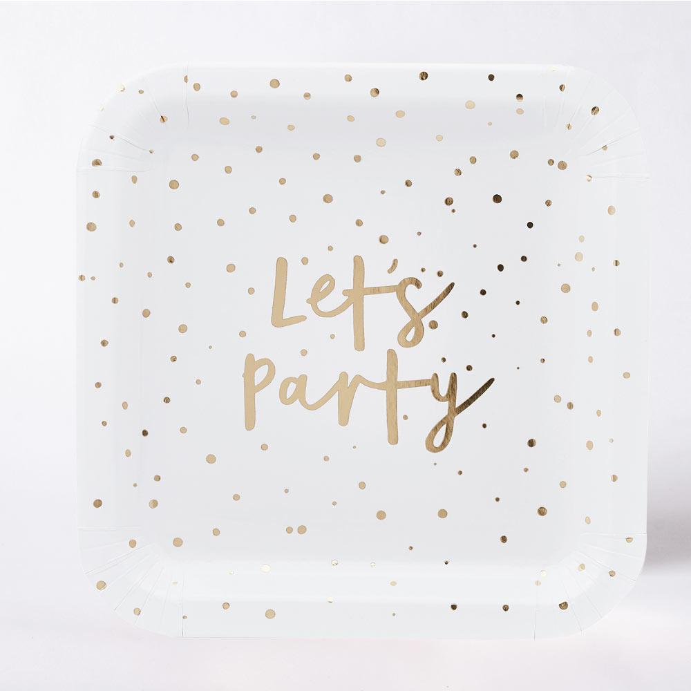 Gold Lets Party Paper Plates X10