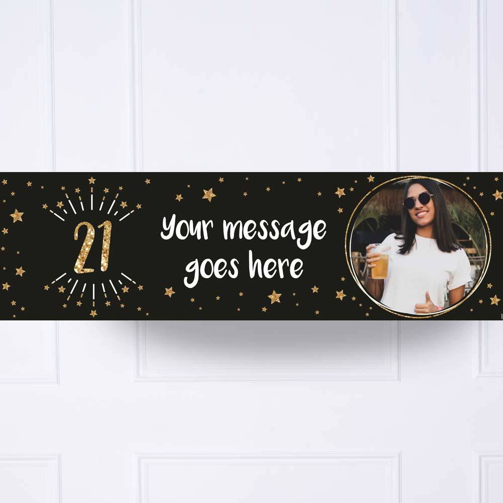 Black Gold 21st Birthday Personalised Party Banner