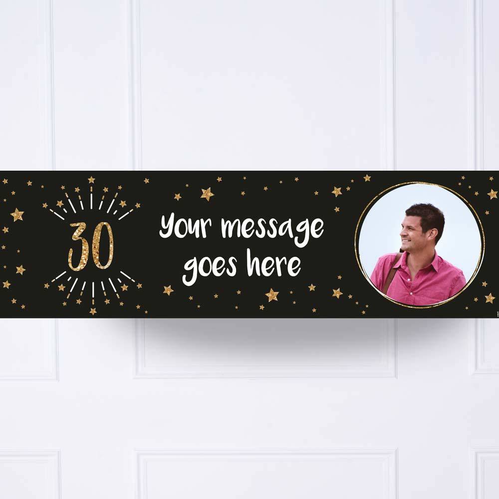 Black Gold 30th Birthday Personalised Party Banner