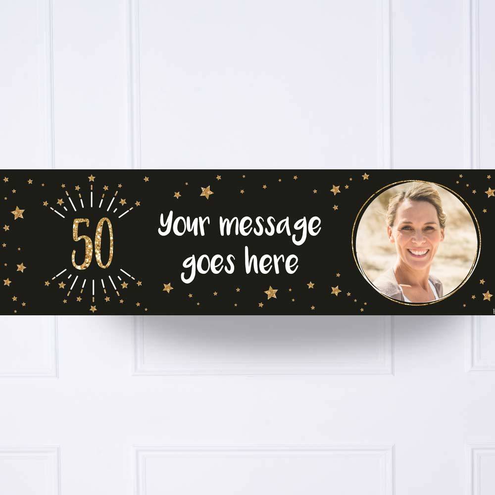 Black Gold 50th Birthday Personalised Party Banner