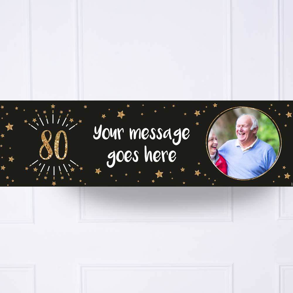 Black Gold 80th Birthday Personalised Party Banner