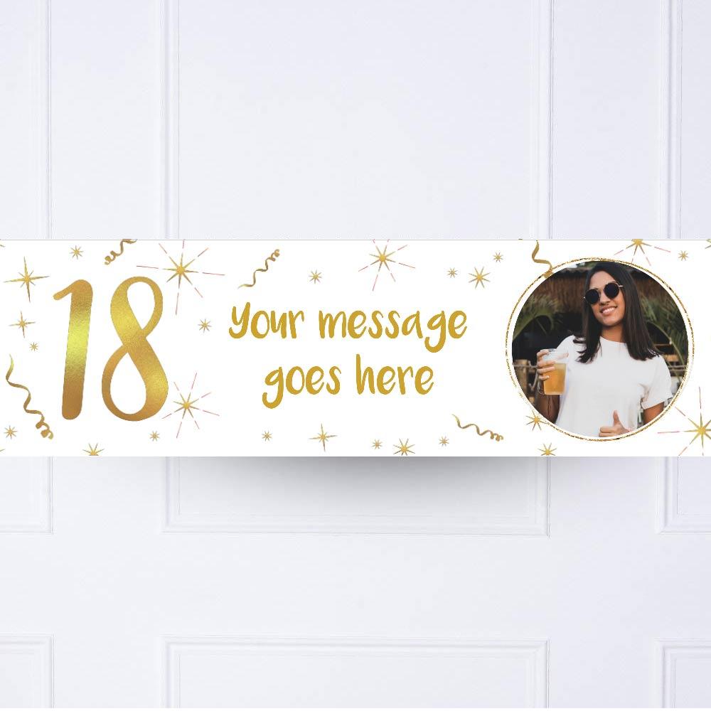 Click to view product details and reviews for White Gold 18th Personalised Party Banner.