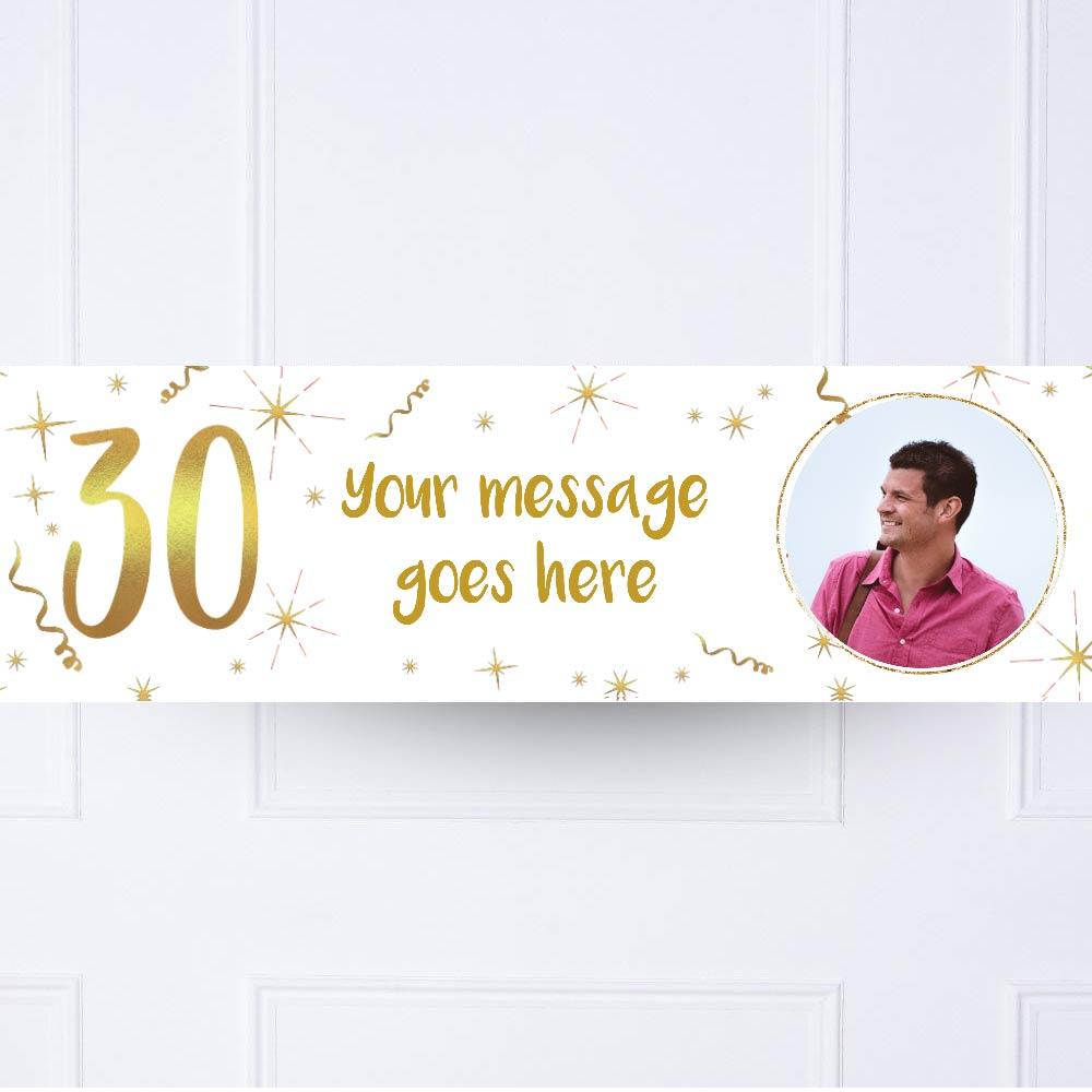 White Gold 30th Personalised Party Banner