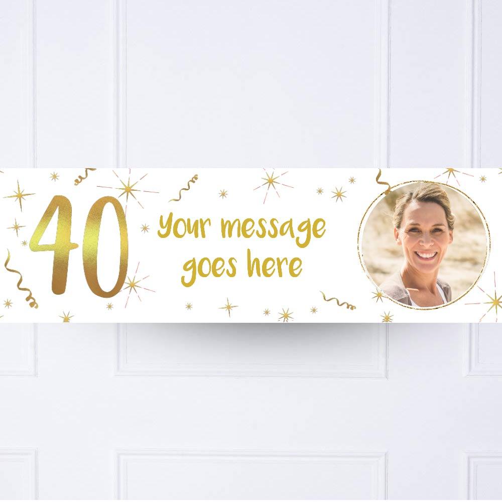 White Gold 40th Personalised Party Banner