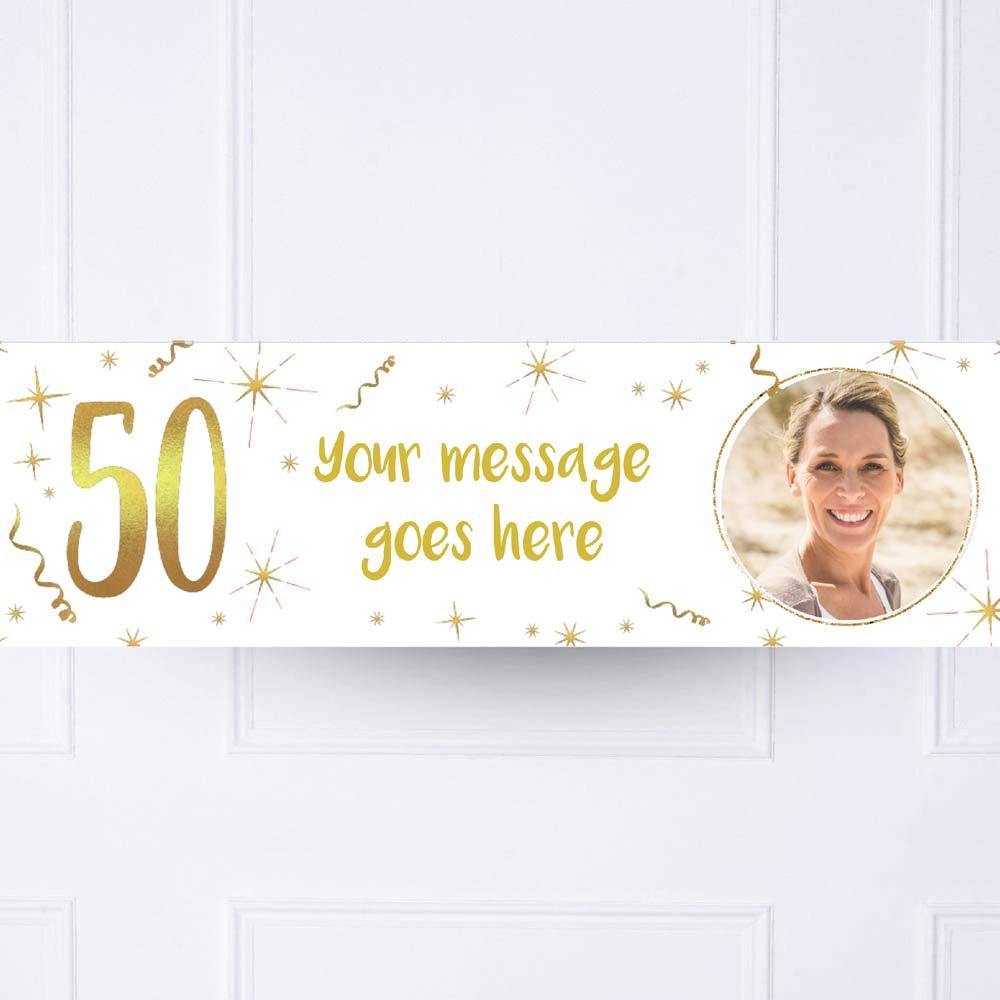 Click to view product details and reviews for White Gold 50th Personalised Party Banner.