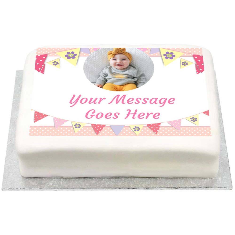 Personalised Photo Cake Bunting Pink 1st Birthday