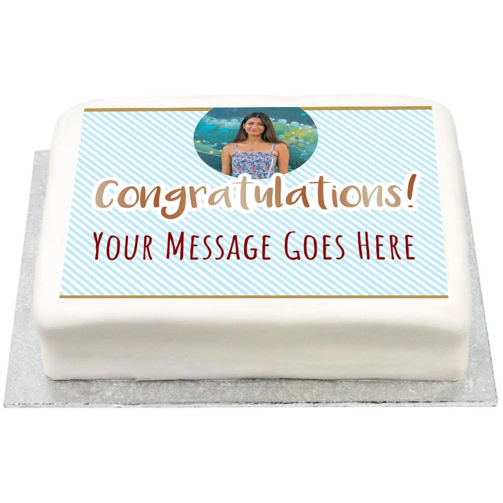 Click to view product details and reviews for Personalised Photo Cake Blue Pastel Congrats.
