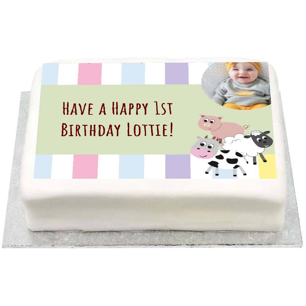 Click to view product details and reviews for Personalised Photo Cake Farm Yard 1st Birthday.