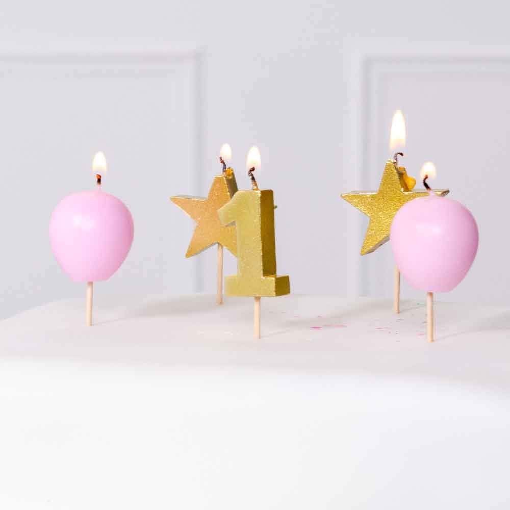 1st Birthday Pink Candle Set