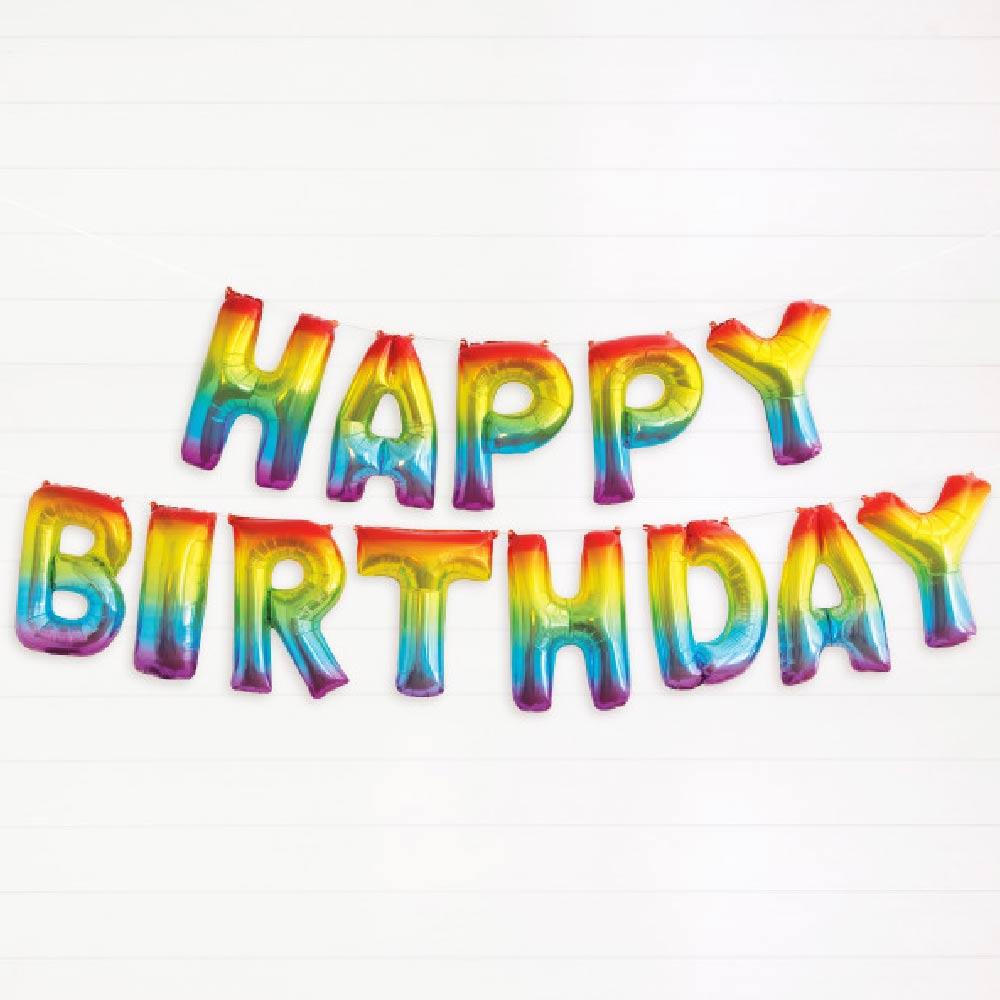 Happy Birthday Air Fill Foil Phrase Balloon Bunting Rainbow