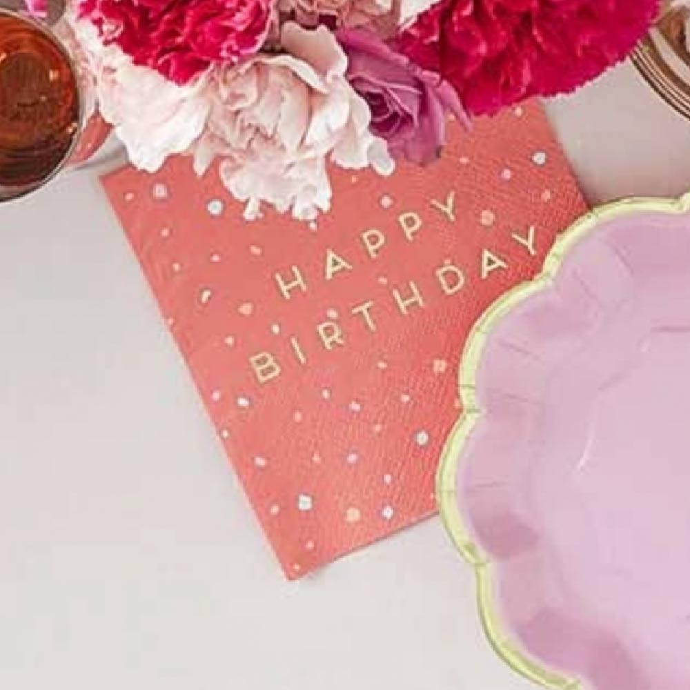 Rose Happy Birthday Party Napkins X16