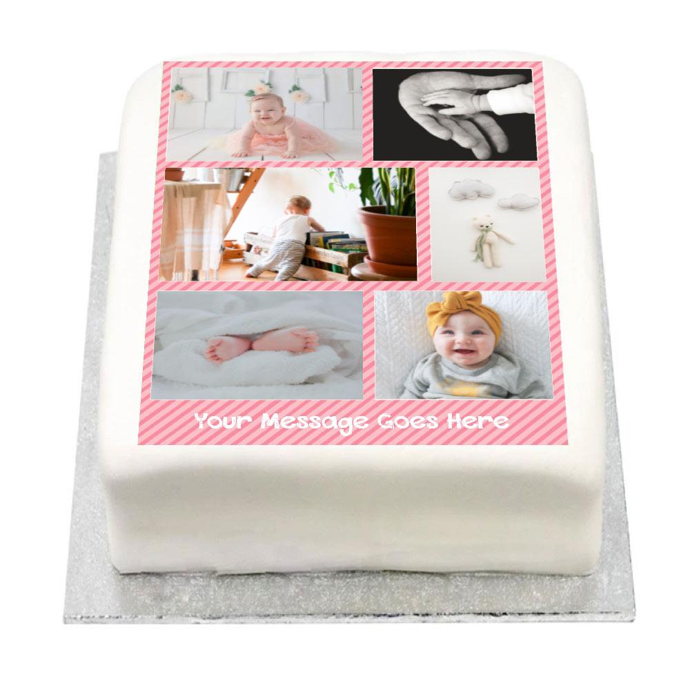 Click to view product details and reviews for Personalised Multi Photo Cake Pink Pastel 1st Birthday.