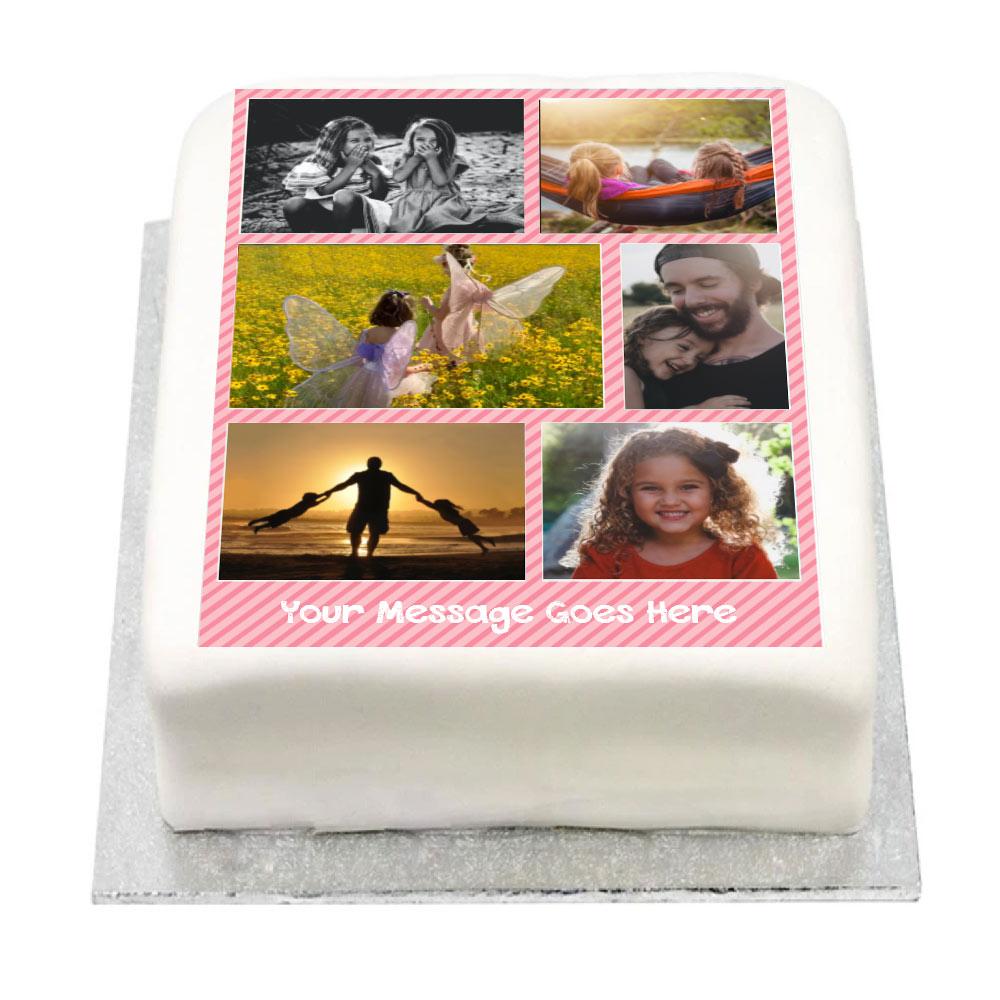 Click to view product details and reviews for Personalised Multi Photo Cake Pink Pastel Kids.