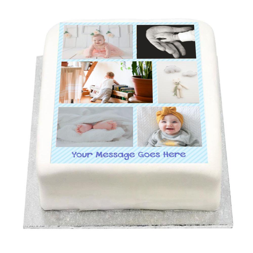 Click to view product details and reviews for Personalised Multi Photo Cake Blue Pastel 1st Birthday.