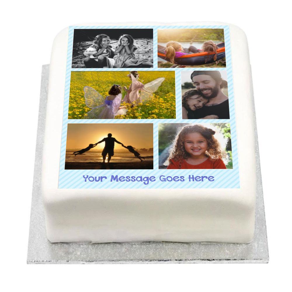 Personalised Multi Photo Cake Blue Pastel Kids