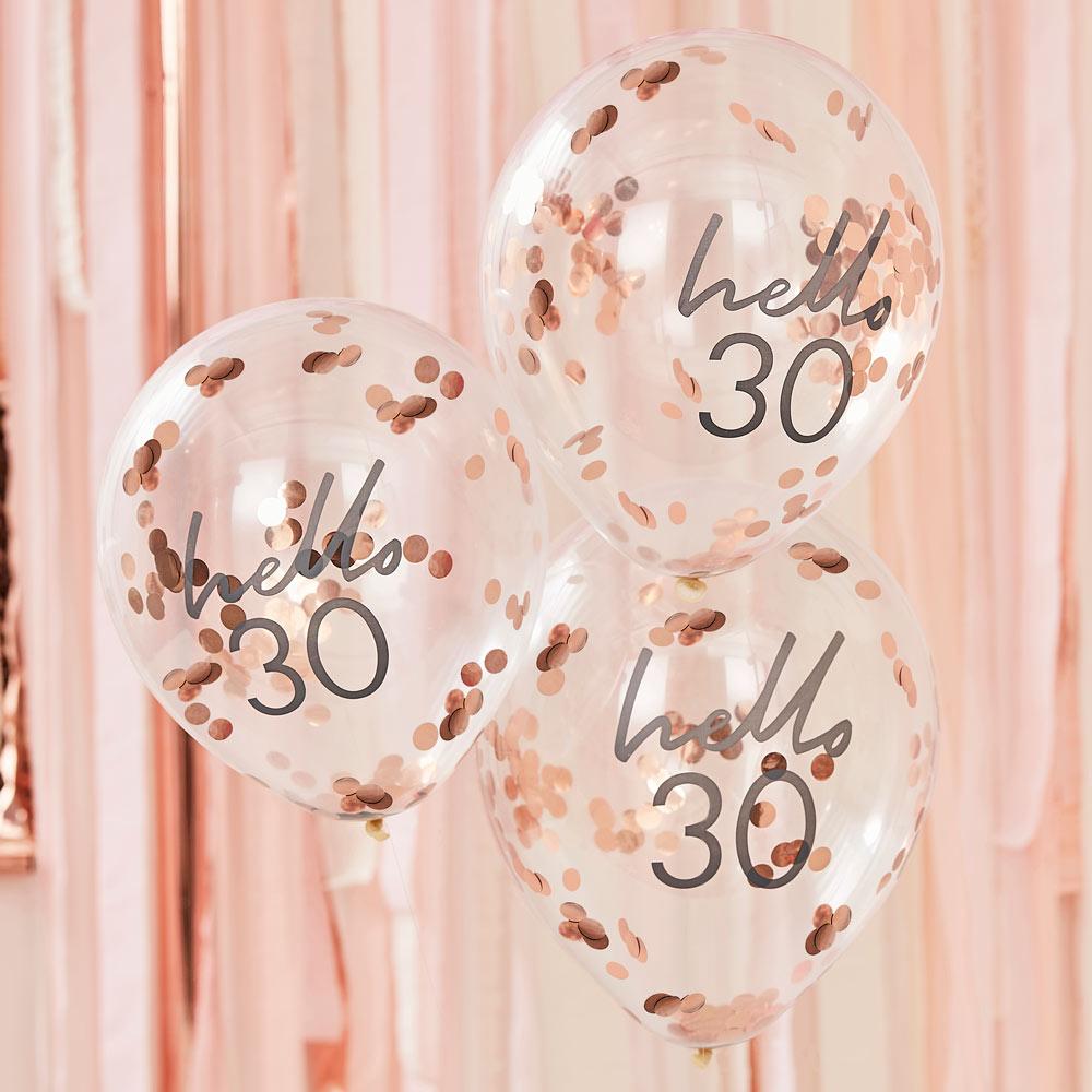 Click to view product details and reviews for Rose Gold Confetti Filled Hello 30 Balloons.