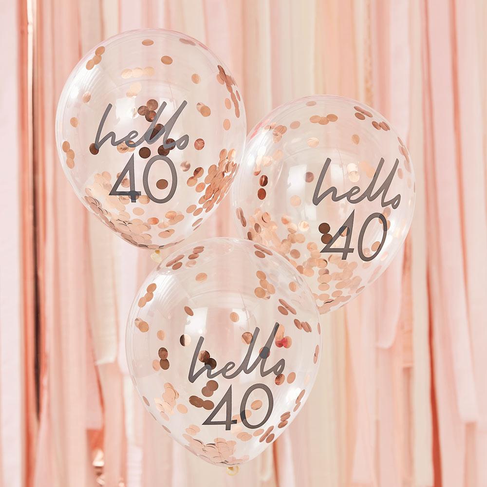 Click to view product details and reviews for Rose Gold Confetti Filled Hello 40 Balloons.