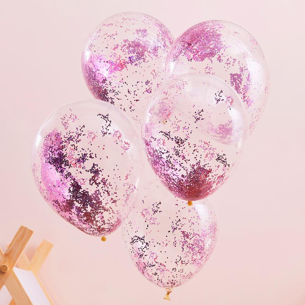 Pink Glitter Filled Balloons X5