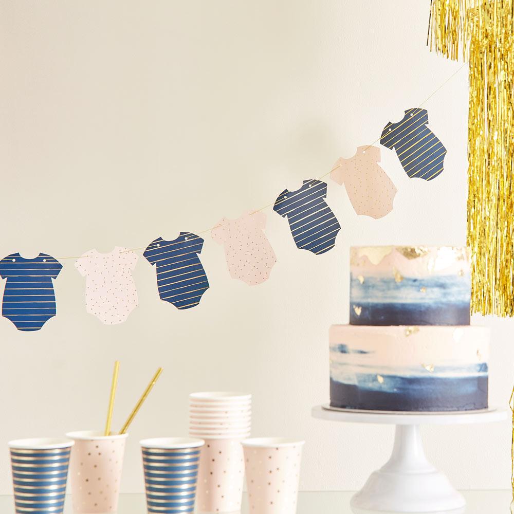 Click to view product details and reviews for Gender Reveal Foiled Baby Grow Bunting.