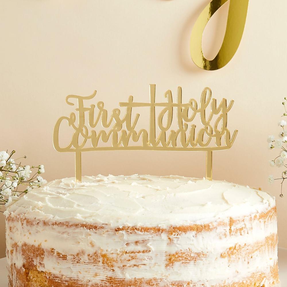 Gold Acrylic First Holy Communion Cake Topper