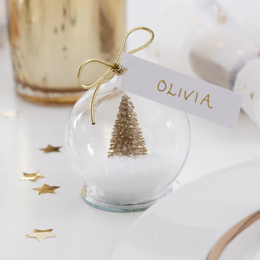 Gold Tree Snow Globe Place Cards X4