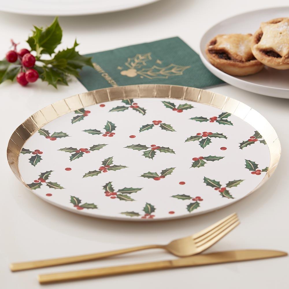 Click to view product details and reviews for Christmas Holly Leaf Paper Party Plates X8.