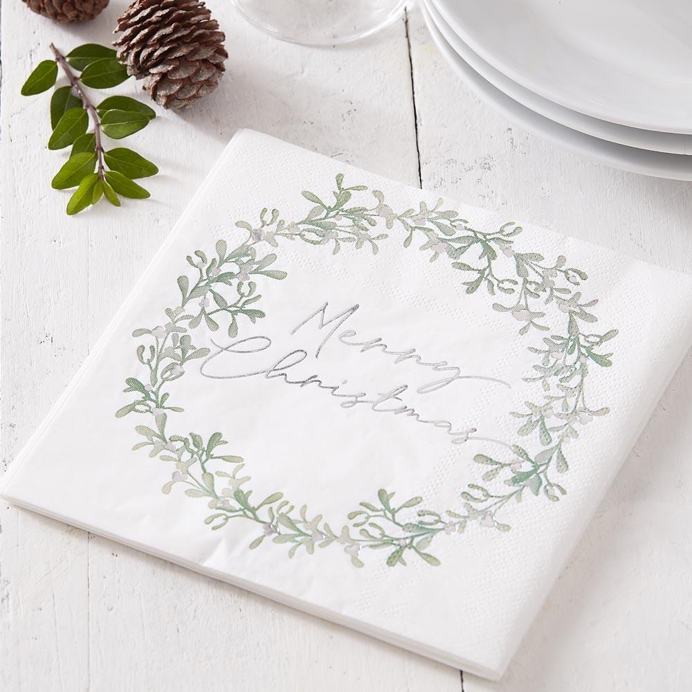 Click to view product details and reviews for Merry Christmas Mistletoe Wreath Paper Party Napkins X16.