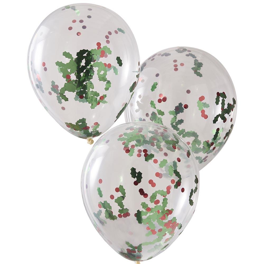 Holly And Berries Confetti Latex Balloons X5