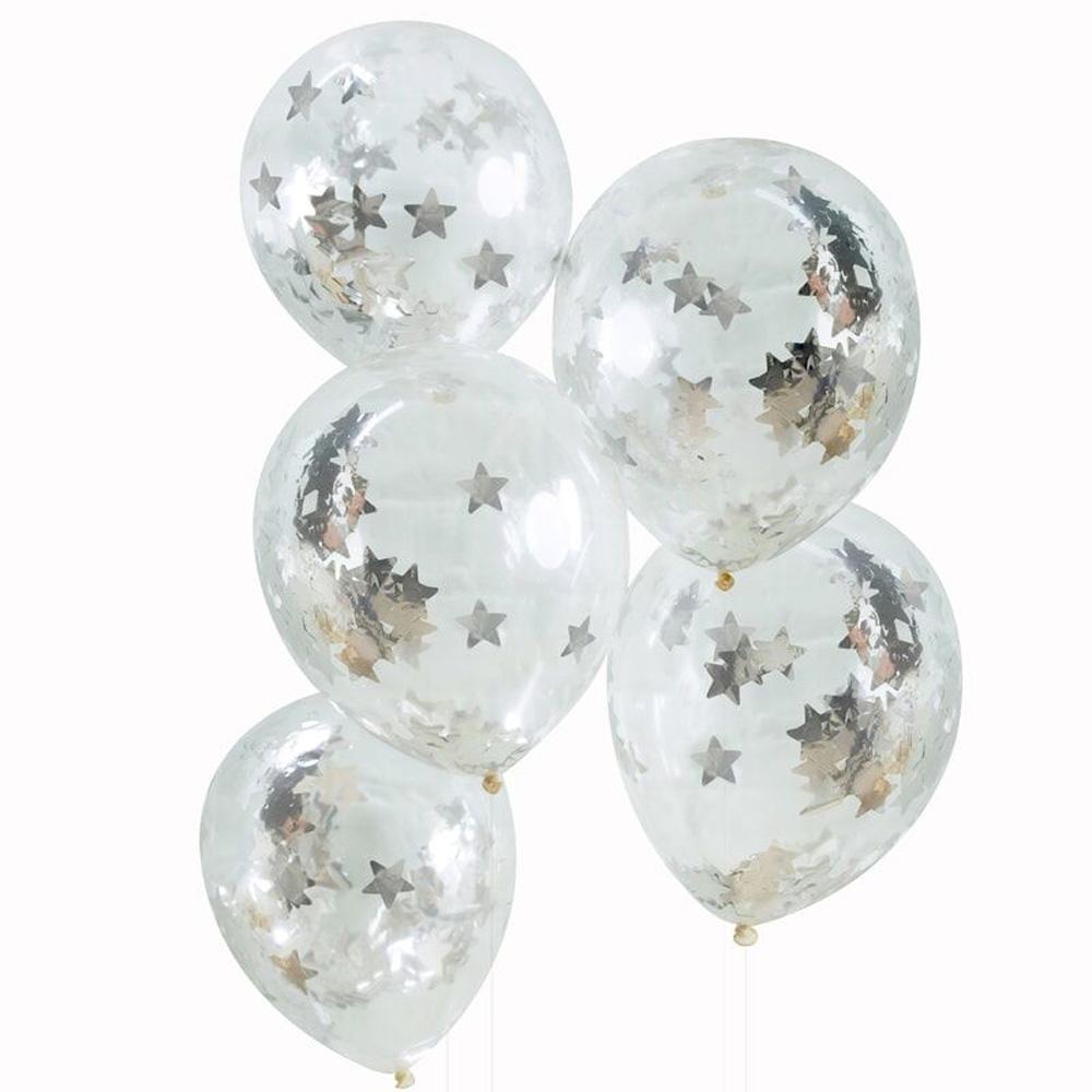Click to view product details and reviews for Silver Star Confetti Filled Balloons X5.