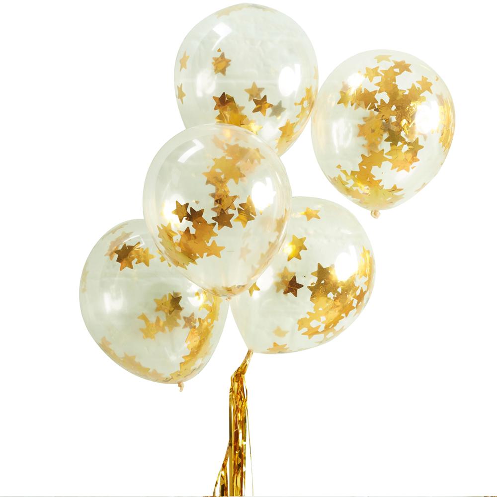 Click to view product details and reviews for Gold Star Confetti Filled Balloons X5.