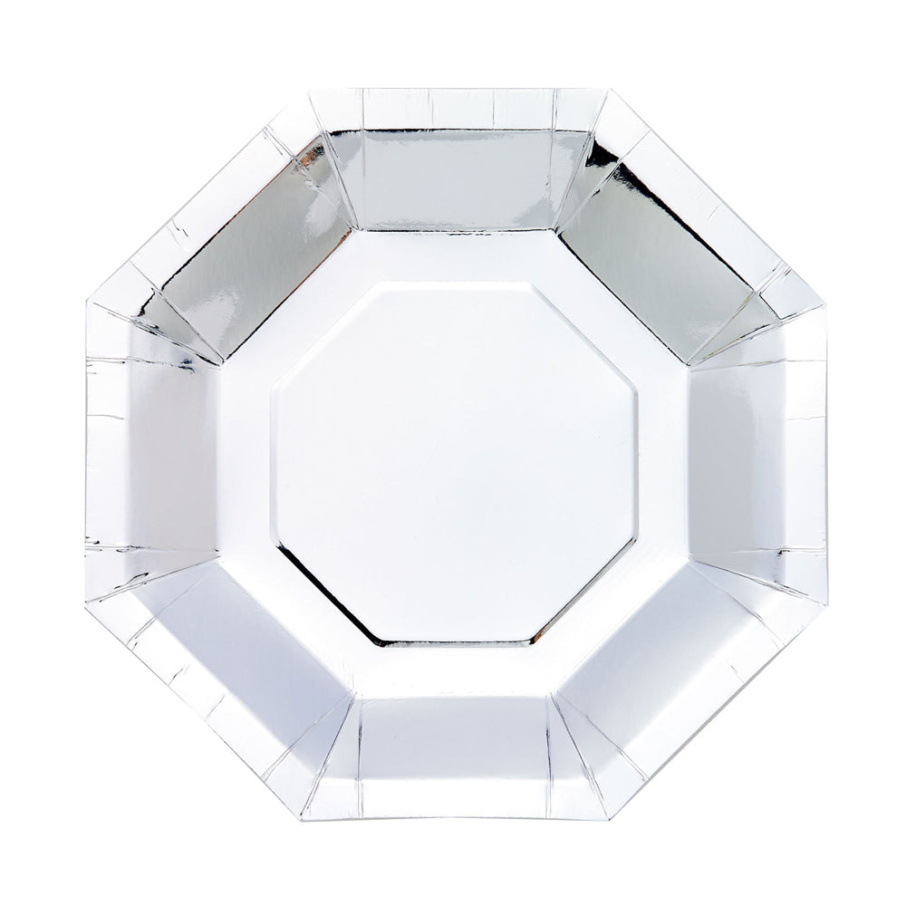 Click to view product details and reviews for Octagon Shaped Paper Party Plate Silver X8.