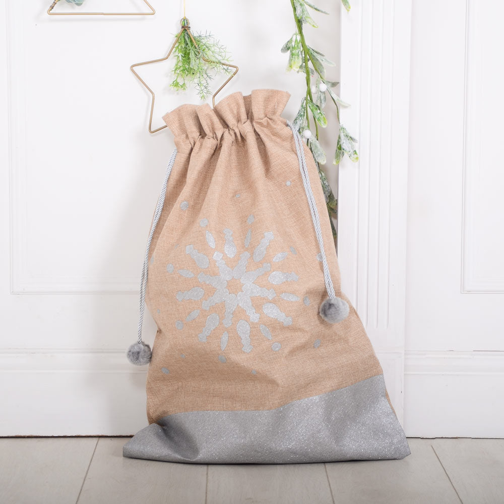 Click to view product details and reviews for Christmas Hessian Glitter Sack.