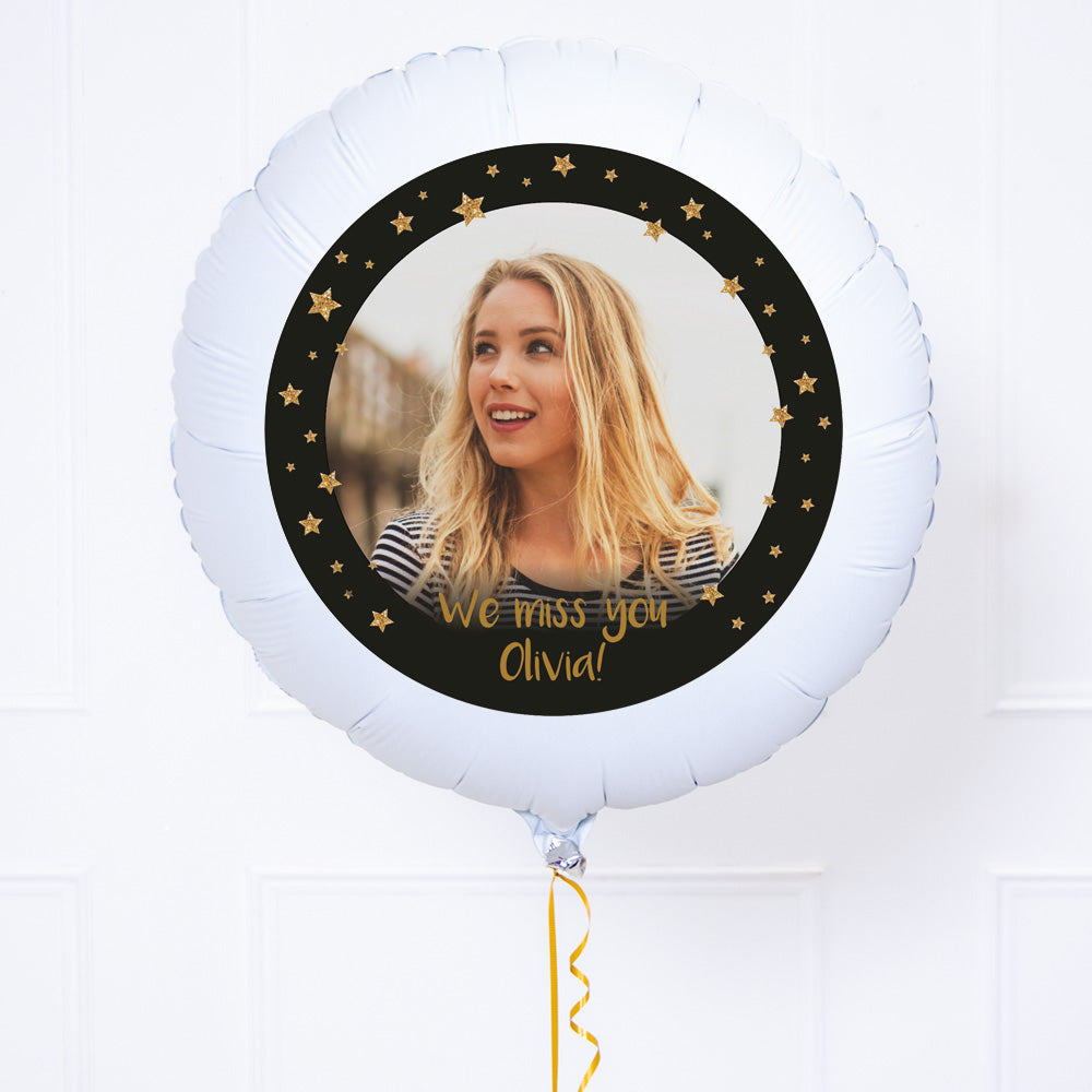 Click to view product details and reviews for Personalised Photo Balloon – Black Gold Stars.