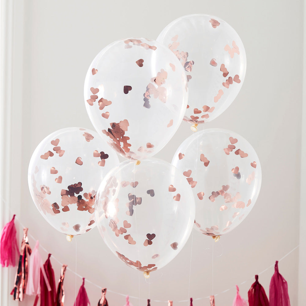 Click to view product details and reviews for Rose Gold Heart Confetti Balloons X5.