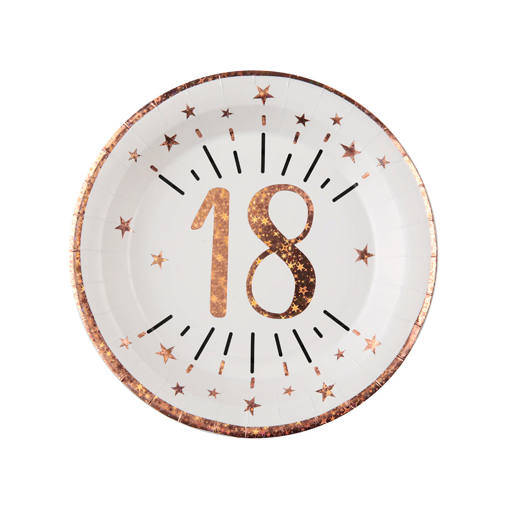 18th Birthday Rose Gold Paper Party Plates X10