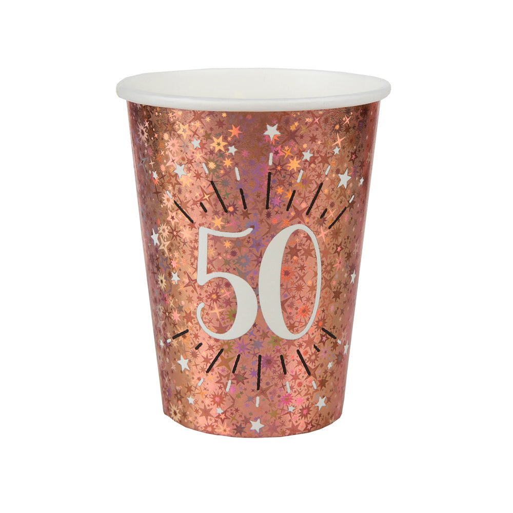 Click to view product details and reviews for 50th Birthday Rose Gold Paper Party Cups X10.