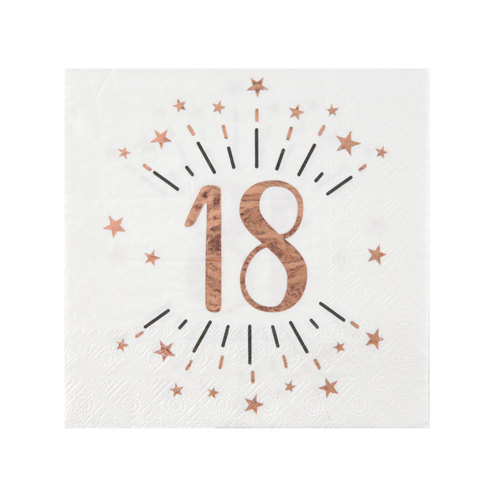 18th Birthday Rose Gold Paper Party Napkins X10