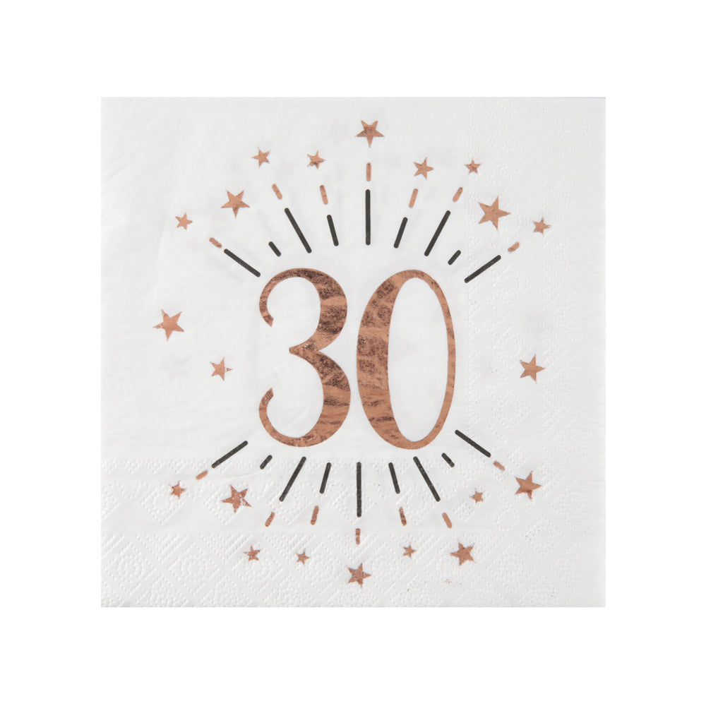 30th Birthday Rose Gold Paper Party Napkins X10