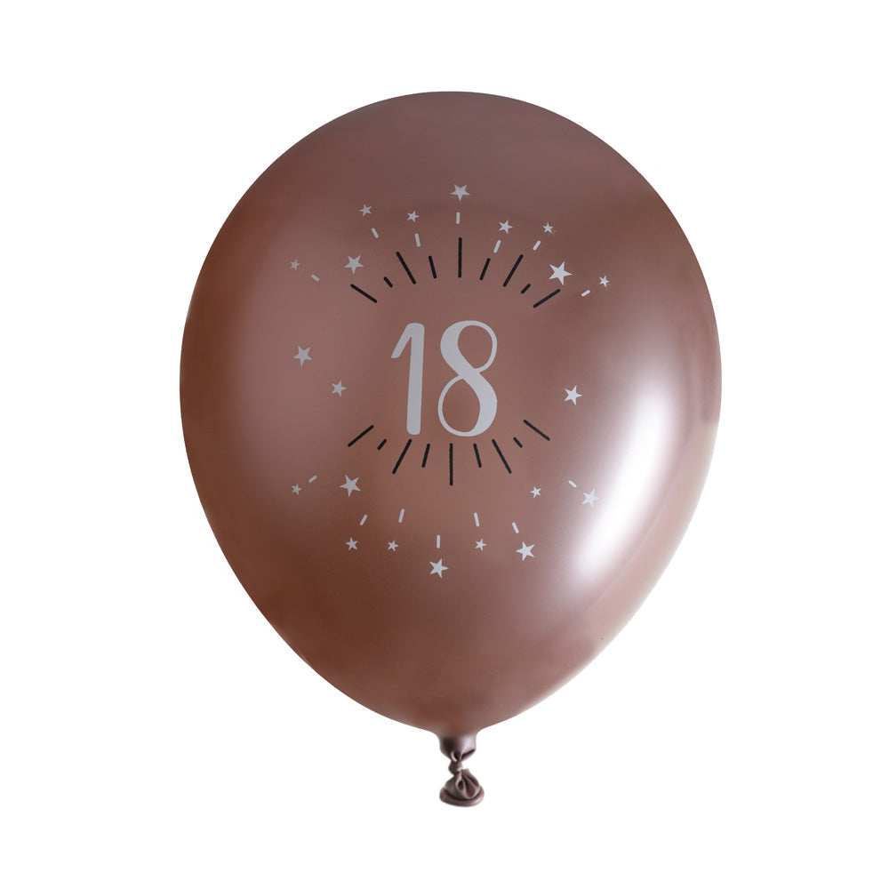 18th Birthday Rose Gold Latex Balloons X6
