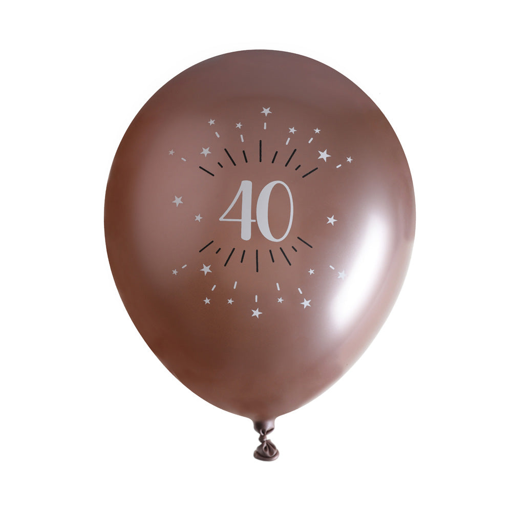 40th Birthday Rose Gold Latex Balloons X6