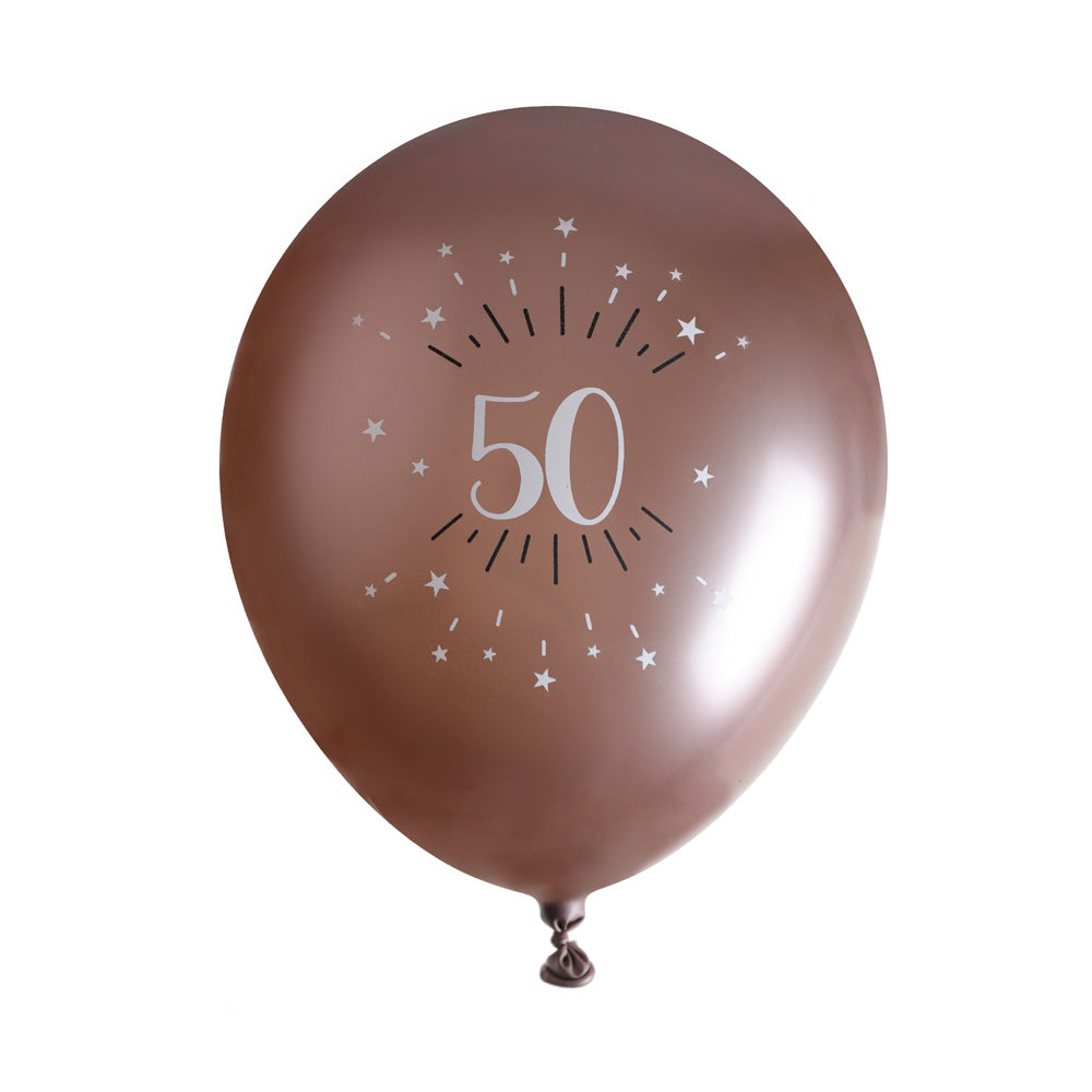 50th Birthday Rose Gold Latex Balloons X6