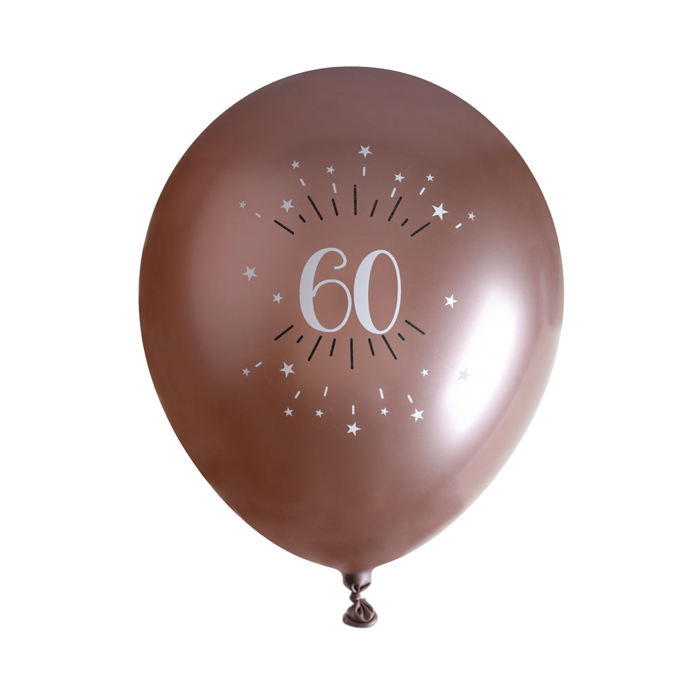 60th Birthday Rose Gold Latex Balloons X6