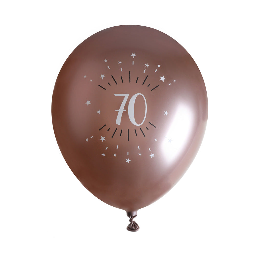 70th Birthday Rose Gold Latex Balloons X6